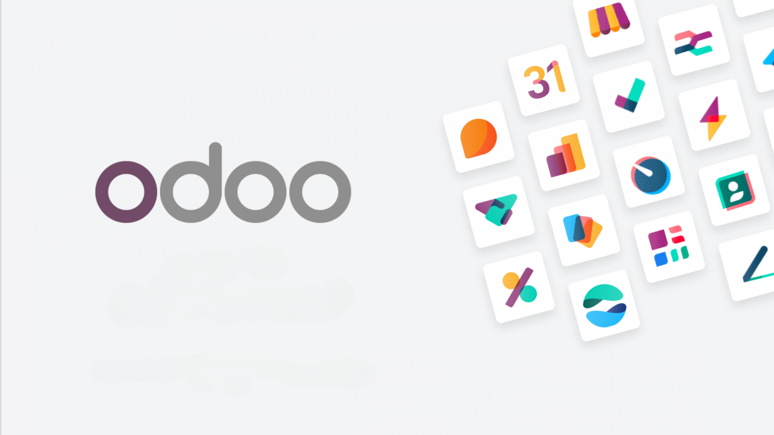 Odoo logo surrounded by connected business application icons